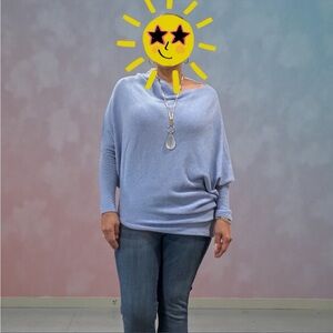 JACKIE LONDON MADE IN ITALY PERIWINKLE OFF-SHOULDER SWEATER OVERSIZED 80S VIBE